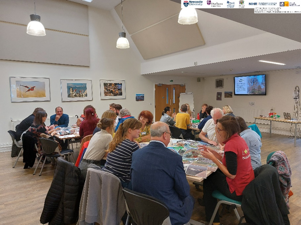 Group discussions in the Community Hall at Middlesbrough & Stockton Mind facilitated by members of the research team.